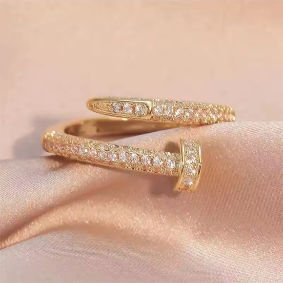 Sparkly Zircon Nail Design Ring – Gold Option - Picture 9 of 9